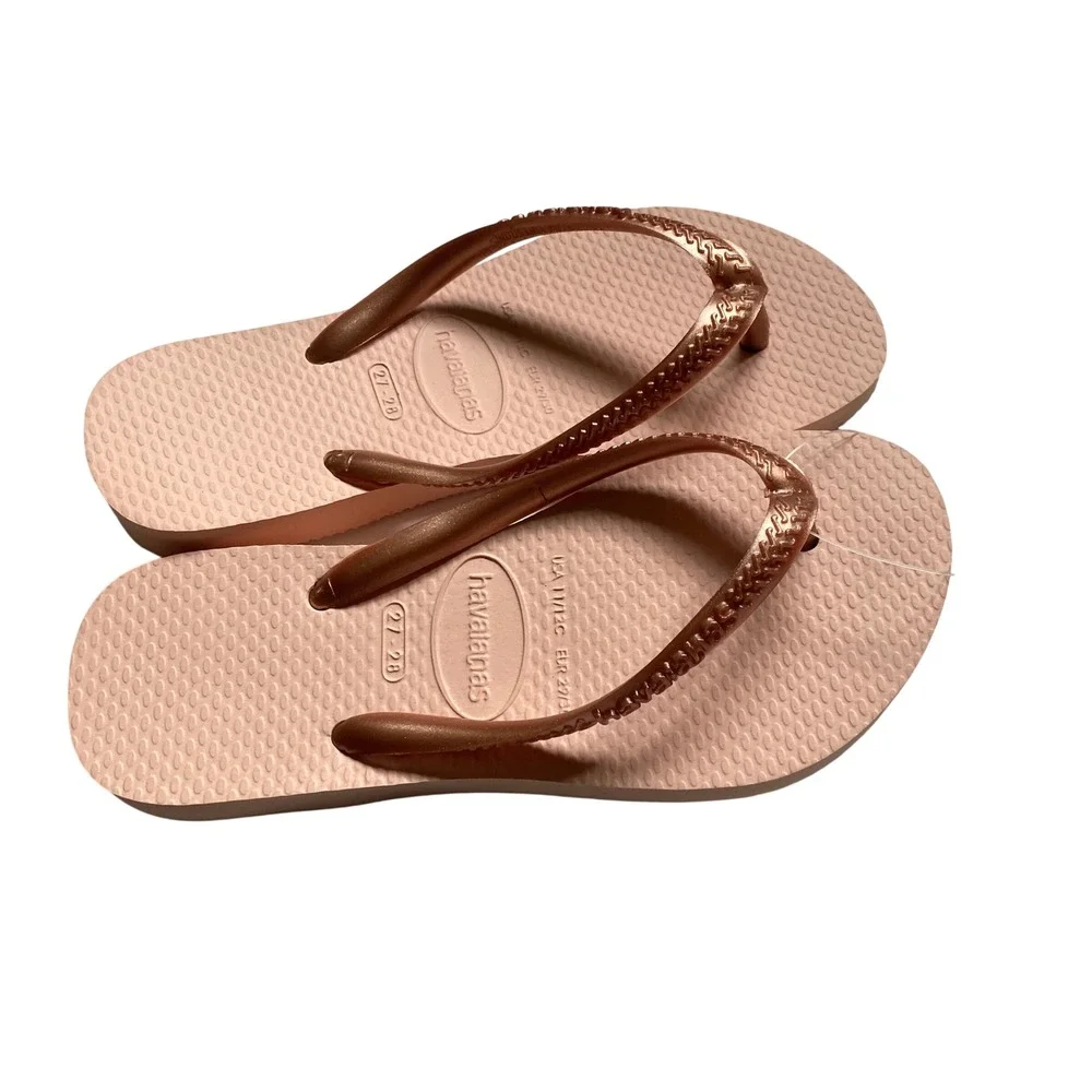 Havaianas Kids Slim Rose Gold Metallic Flip Flop Sandals Size 11/12C NWT